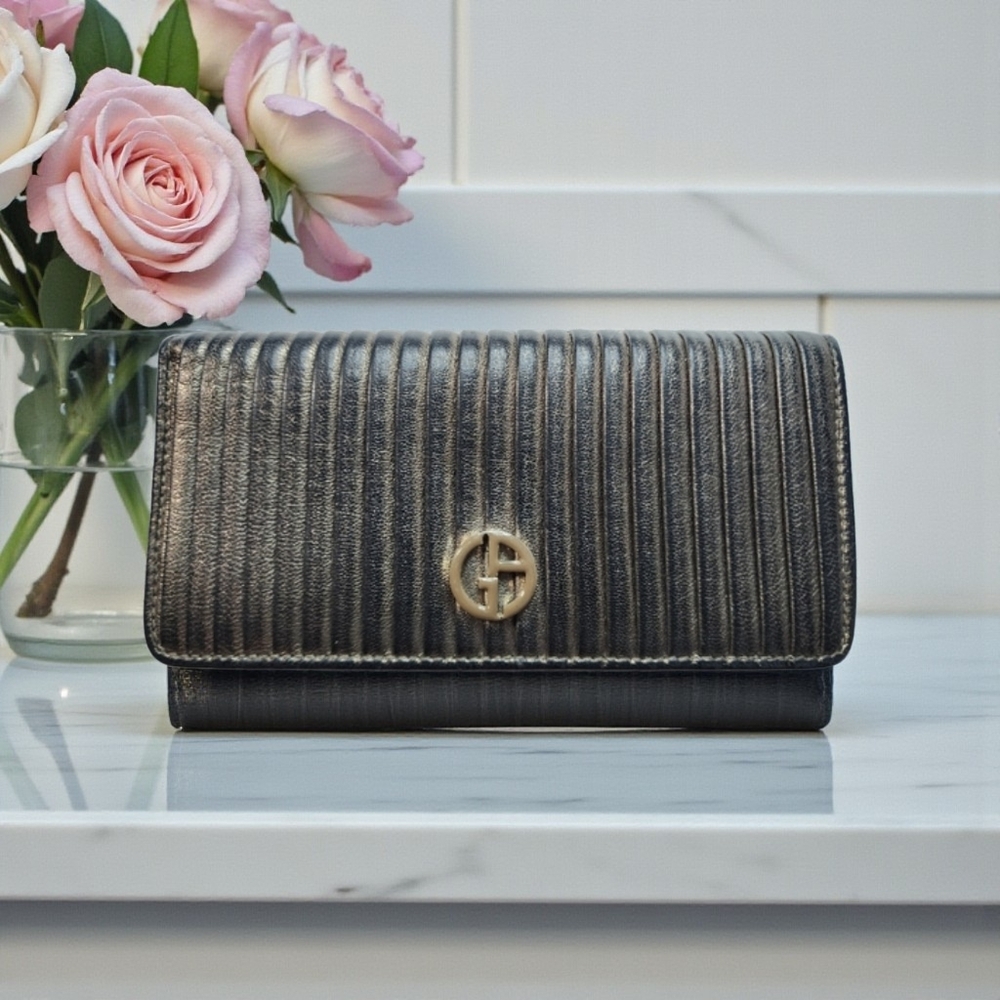 Giorgio Armani Metallic Brown wrap-around zip wallet with an embroidered logo